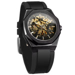 Montre automatique homme à boîtier octogonal et bracelet caoutchouc