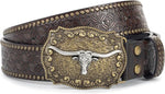 Ceinture homme en cuir clouté — gravure western, boucle appa — coloris