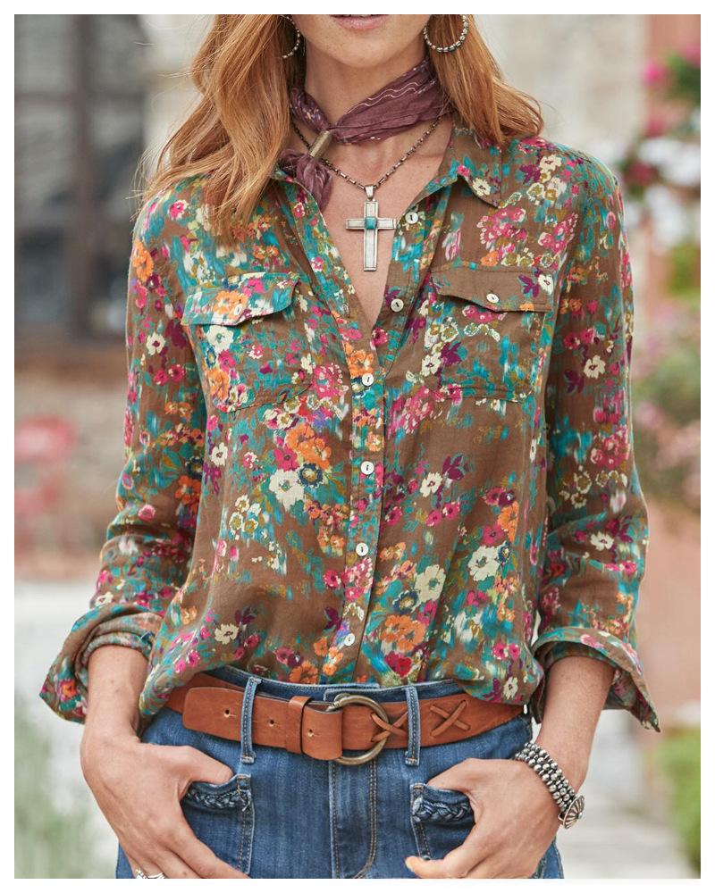 Chemise fleurie à poches poitrine, jusqu’au 6XL