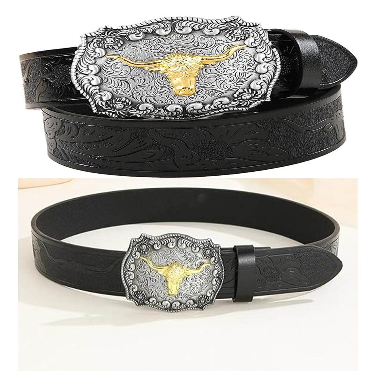 Ceinture homme western à boucle tête de longhorn