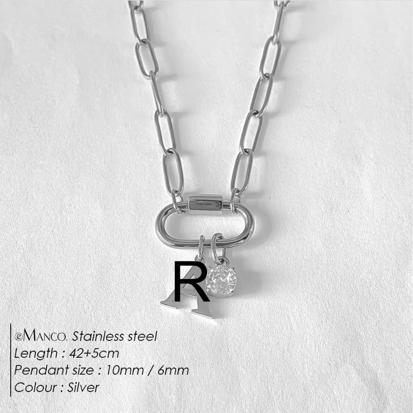 Collier lettre à personnaliser — initiale A à Z, acier inoxy — coloris