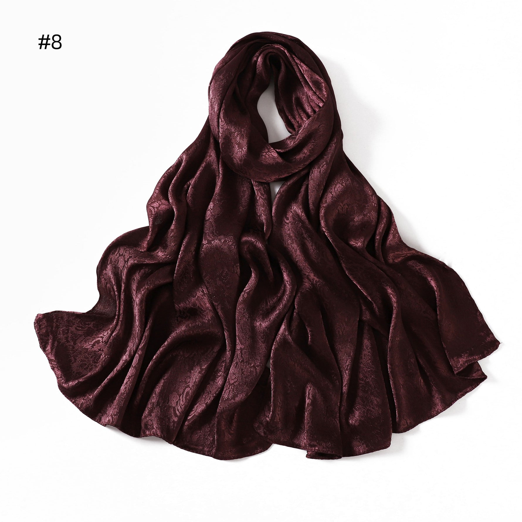 Foulard long en satin jacquard — motif tissé, 12 coloris
