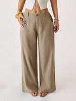 Pantalon large aspect coton-lin à poches plaquées — coloris