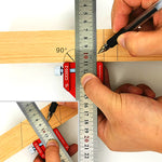 Règle de traçage de menuisier 30 cm à sabot d’angle — 45°, 60° et 90°