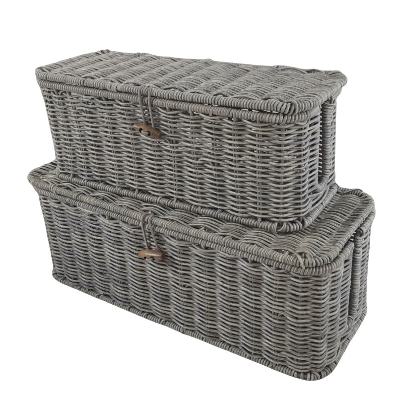 Panier de rangement à couvercle, effet rotin tressé
