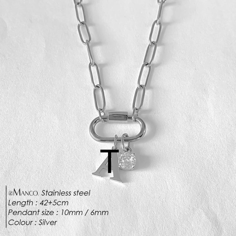 Collier lettre à personnaliser — initiale A à Z, acier inoxy — coloris