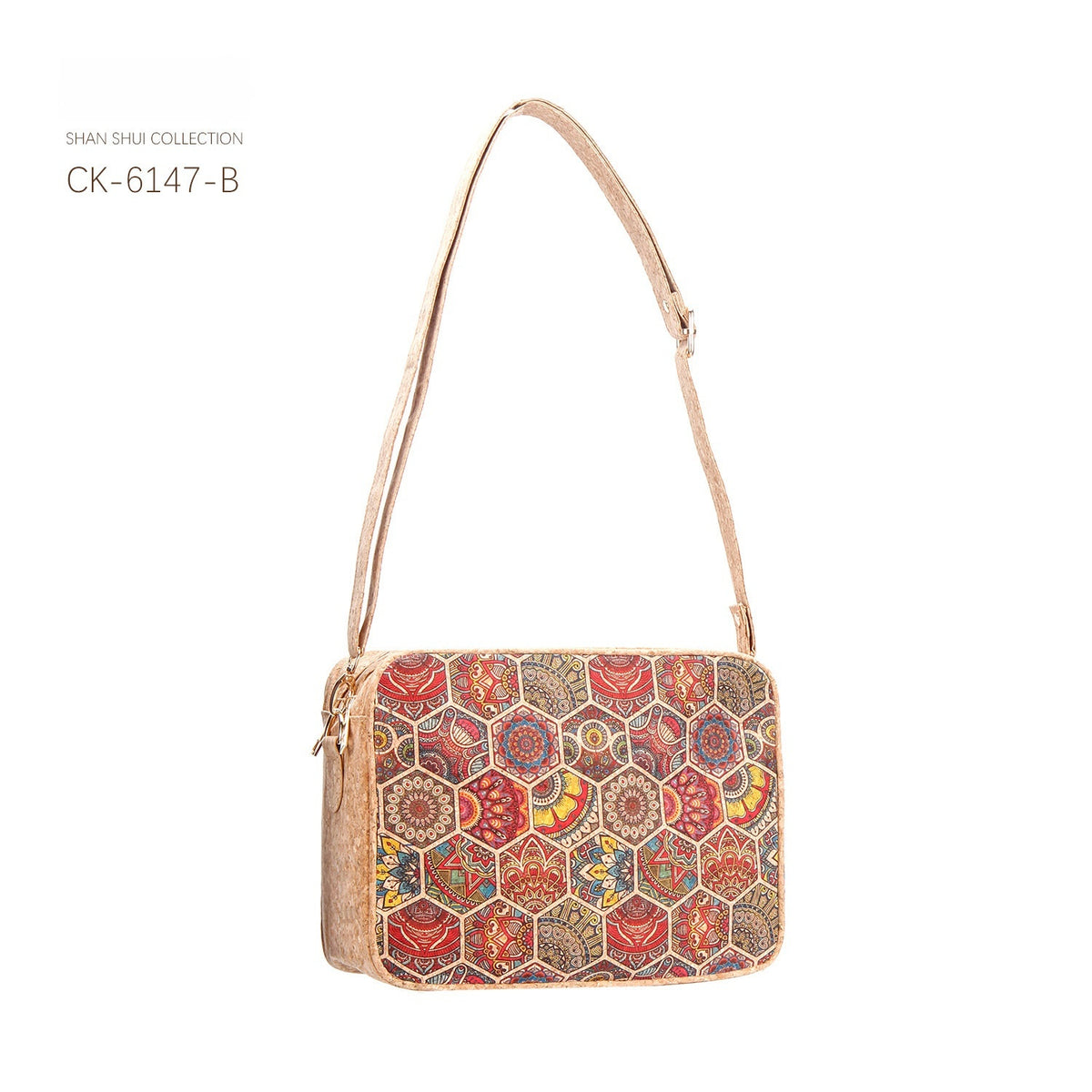 Sac bandoulière en liège imprimé — compartiment zippé