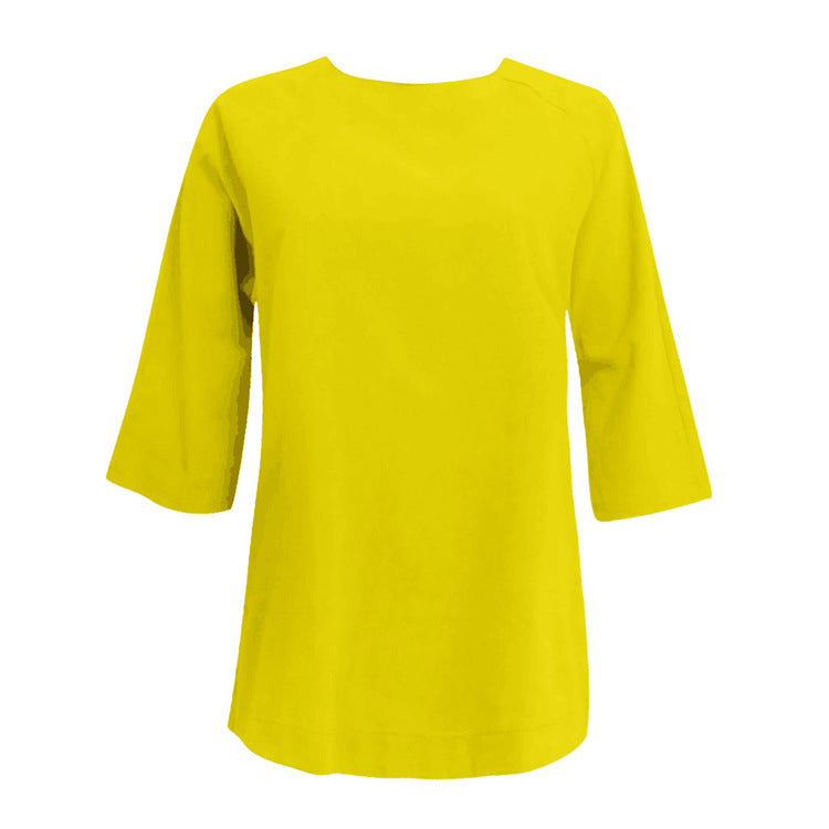 Blouse ample à col rond et manches trois-quarts — coupe trapèze