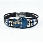Bracelet homme en cuir véritable motif guitare — boucle en a — coloris