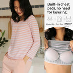 Pyjama long à rayures, haut boutonné et pantalon uni