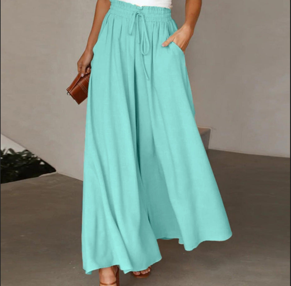 Jupe-culotte longue à taille élastique et cordon