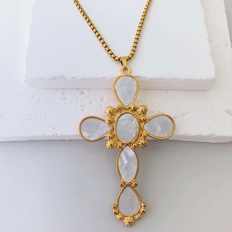 Collier grande croix en acier inoxydable — pendentif large 27 g, 3 finitions