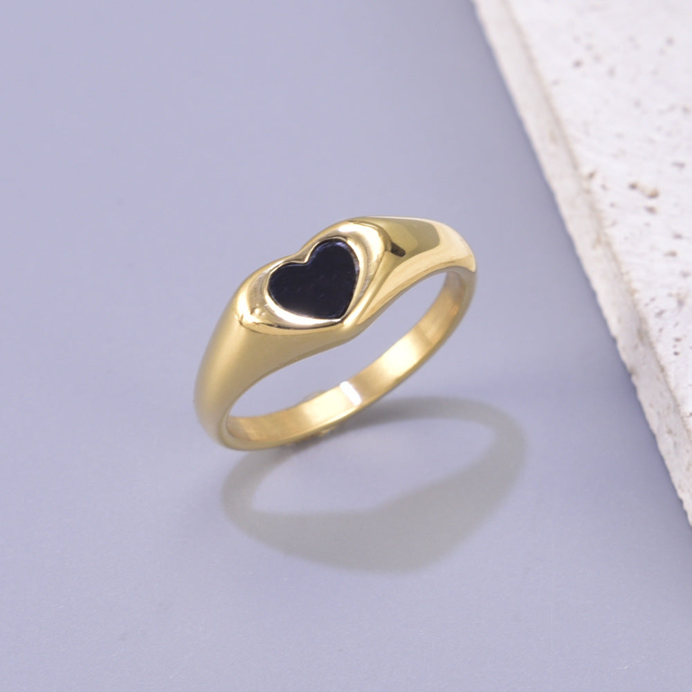 Bague anneau fin en acier titane doré — ligne rétro