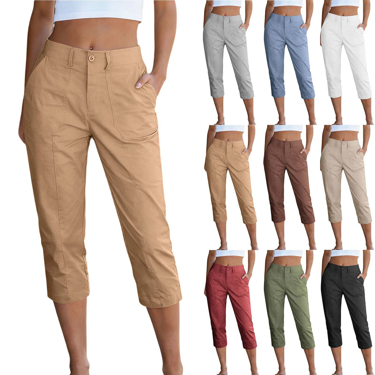 Pantalon femme taille haute à poches plaquées