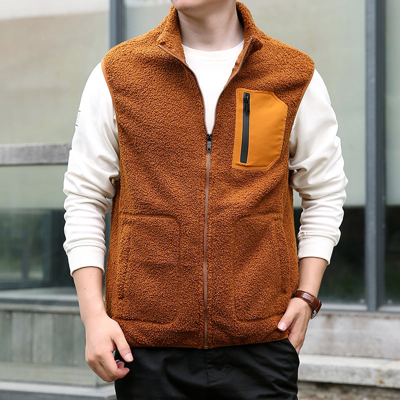 Gilet sherpa homme sans manches — zippé, poche poitrine