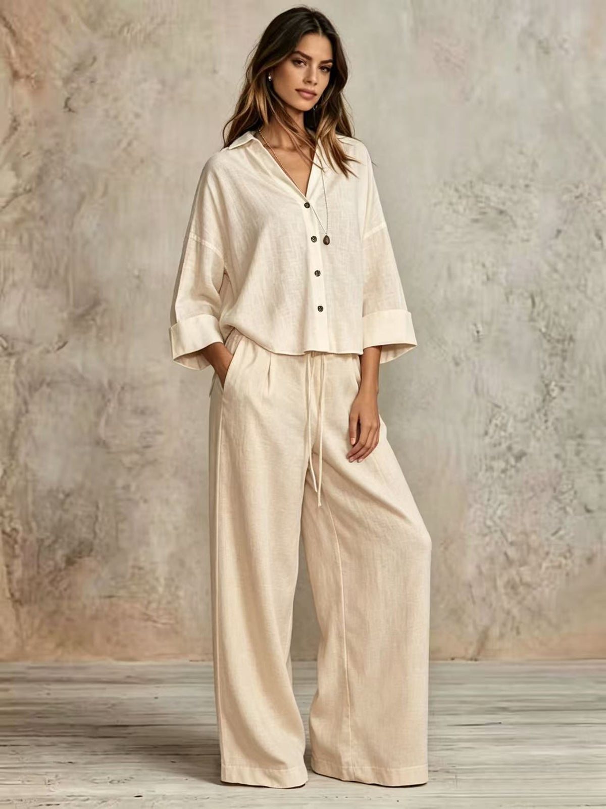 Ensemble 2 pièces — chemise ample et pantalon large — coloris