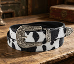 Ceinture femme en poil ras, boucle western dorée