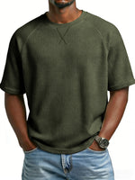 T-shirt homme en maille gaufrée — manches raglan, col rond — coloris