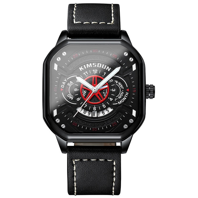 Montre homme carrée à cadran sport et bracelet cuir