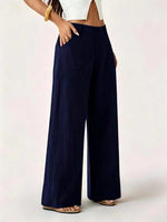 Pantalon large aspect coton-lin à poches plaquées — coloris