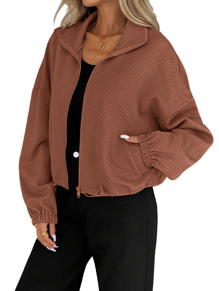 Veste zippée en maille gaufrée, bas à cordon