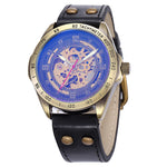 Montre automatique homme en bronze vieilli, cadran bleu squelette