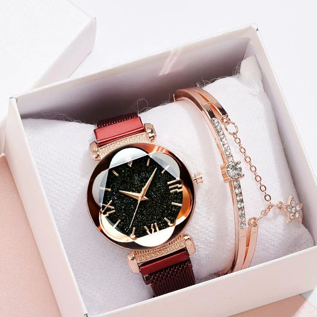 Montre femme cadran ciel étoilé, bracelet milanais magnétique