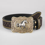 Ceinture homme en cuir clouté — gravure western, boucle appa — coloris