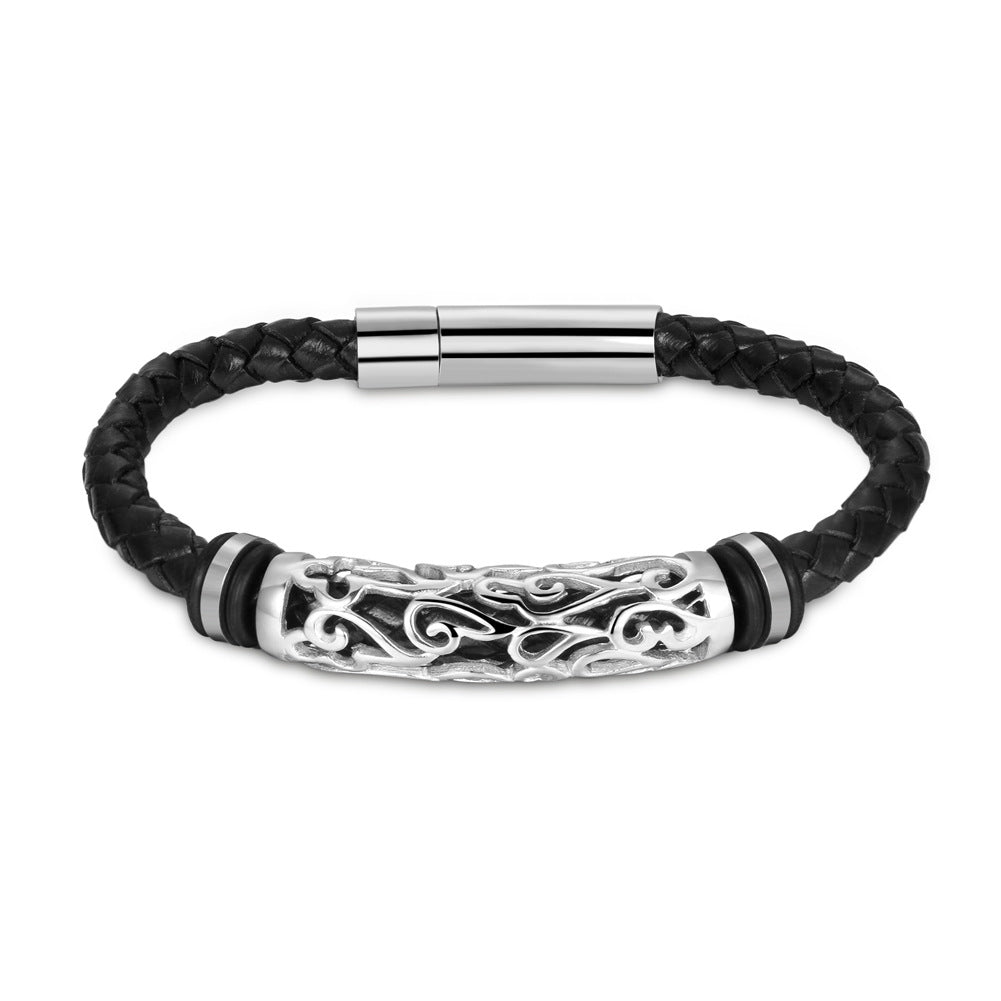 Bracelet homme cuir et acier inoxydable — style punk, plusieurs coloris