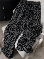 Pantalon large à imprimé léopard — taille élastique à cordon
