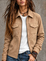 Veste zippée effet daim à poches poitrine — coupe droite