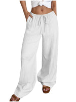 Pantalon large en gaze froissée, taille à cordon