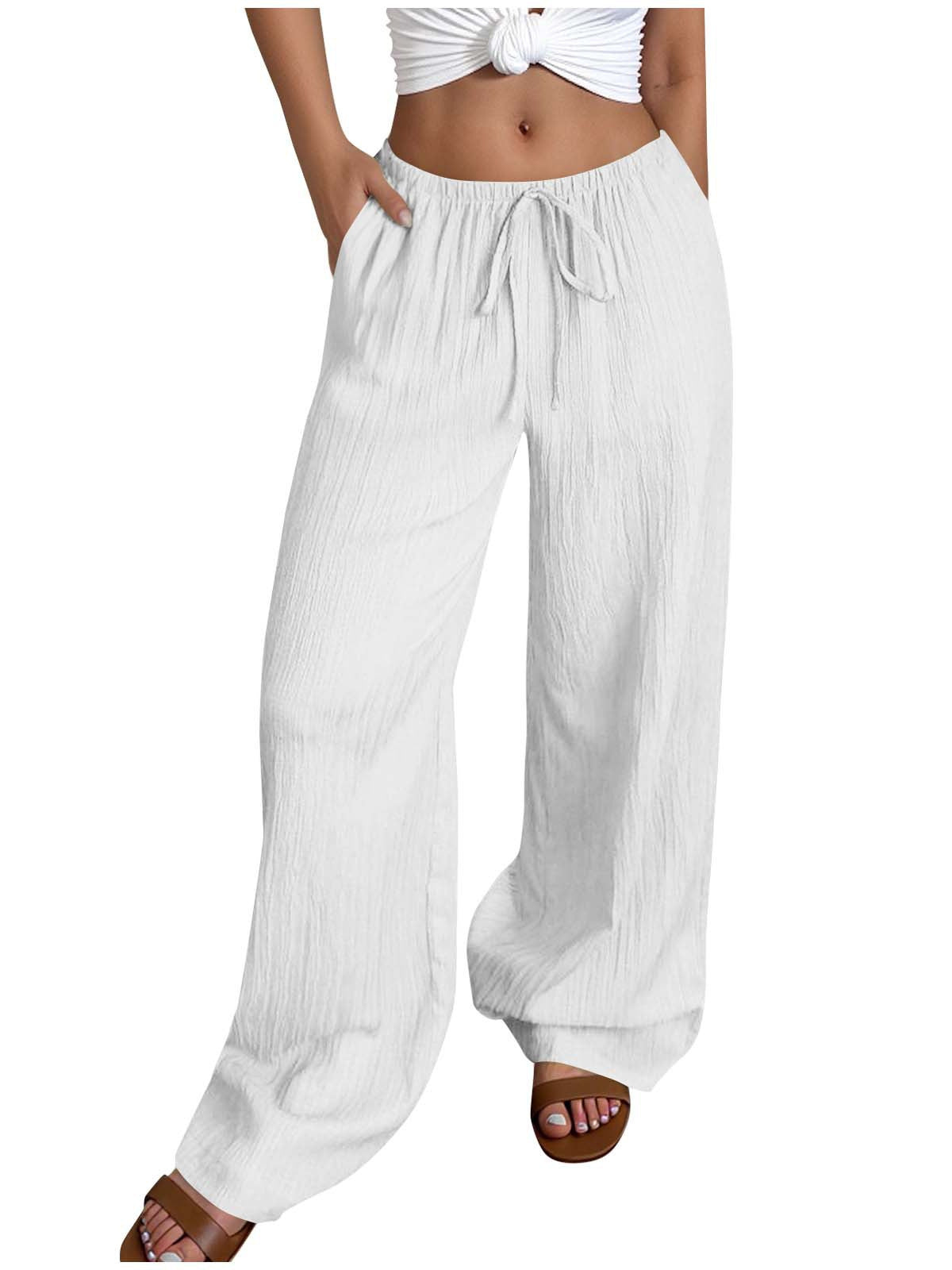 Pantalon large en gaze froissée, taille à cordon