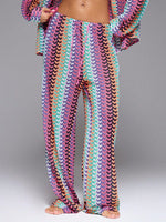 Pantalon de plage en maille crochet ajourée — motif vagues — coloris