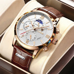 Montre homme multifonction à trois compteurs et bracelet cuir