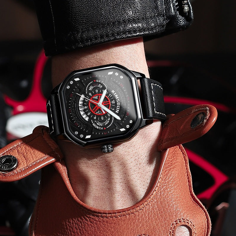 Montre homme carrée à cadran sport et bracelet cuir