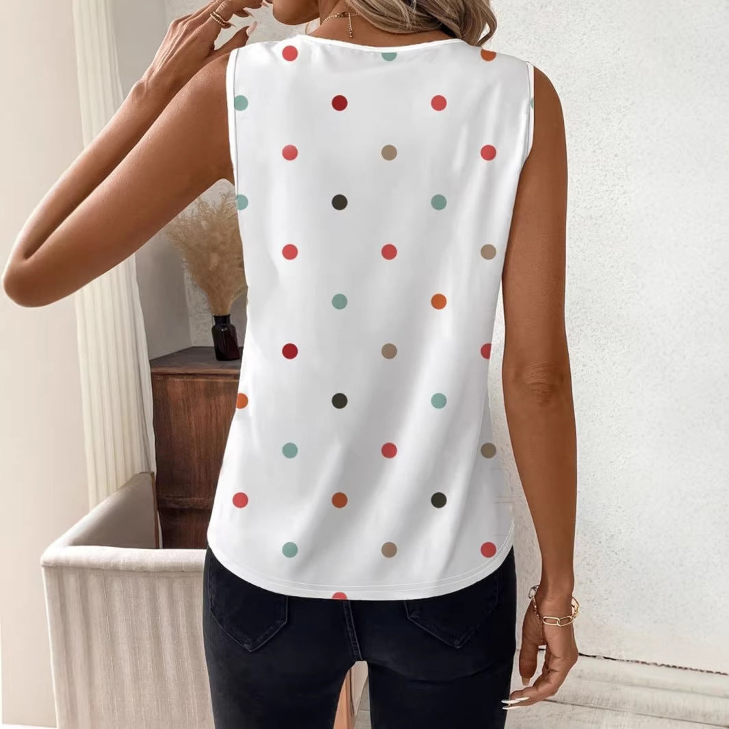 Débardeur fluide à col V et pois multicolores — blanc