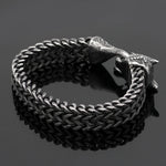Bracelet homme tête de loup — maille cubaine en acier inoxydable noir