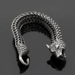 Bracelet homme tête de loup — maille cubaine en acier inoxydable noir