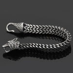 Bracelet homme tête de loup — maille cubaine en acier inoxydable noir