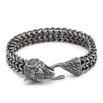 Bracelet homme tête de loup — maille cubaine en acier inoxydable noir