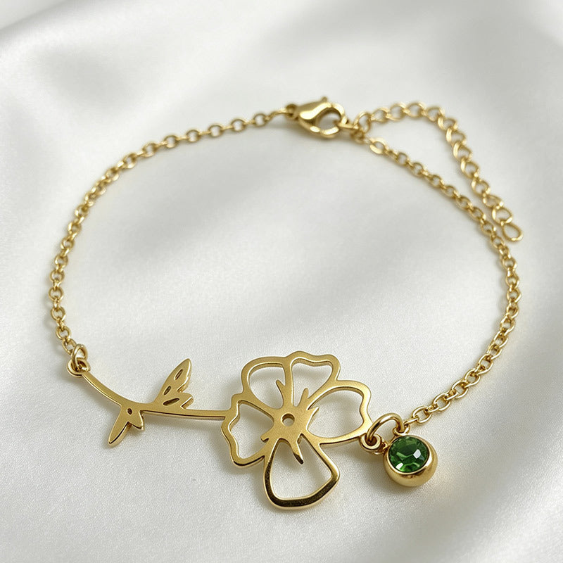 Bracelet fleur de naissance — les 12 mois, acier inoxydable — coloris