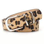 Ceinture femme à boucle argentée, coloris unis ou léopard — coloris