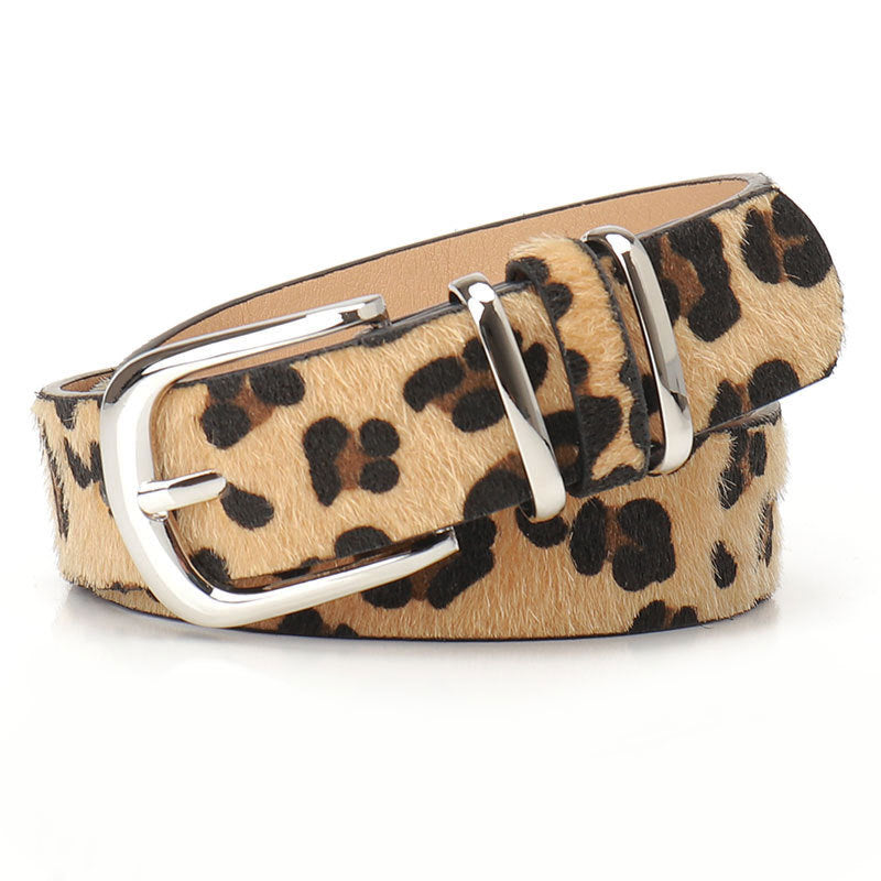 Ceinture femme à boucle argentée, coloris unis ou léopard — coloris