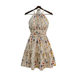 Robe courte fleurie à encolure licou
