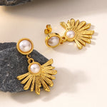 Boucles d’oreilles pendantes soleil — acier doré — coloris