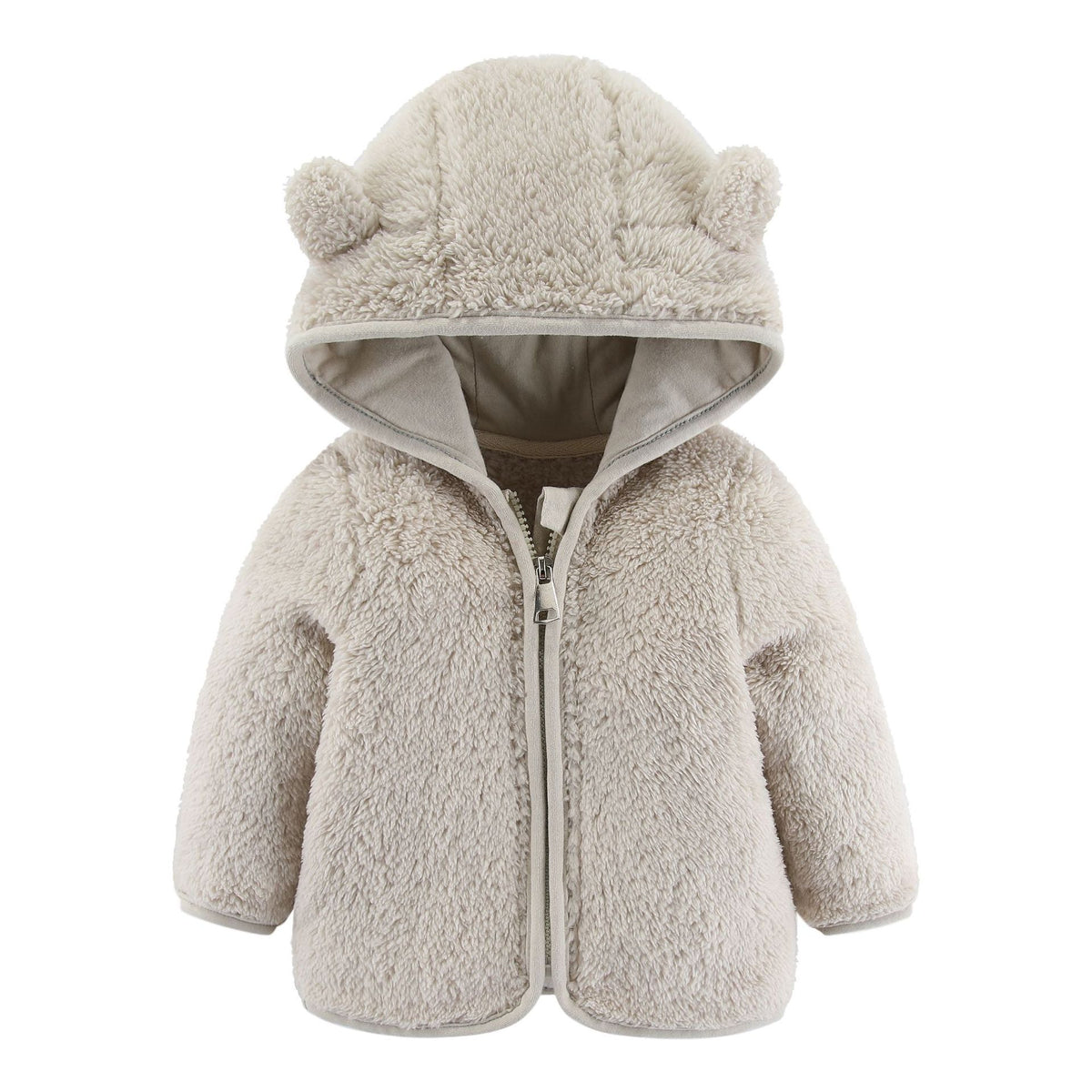 Veste peluche à capuche oreilles d’ourson pour bébé — zippée — coloris