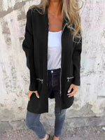 Veste longue à capuche, poches zippées