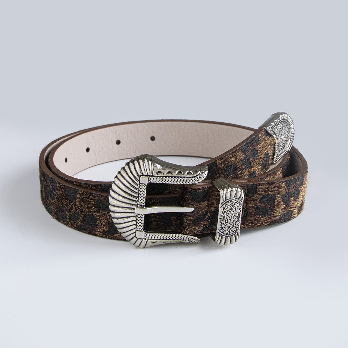 Ceinture femme en poil ras, boucle western dorée — coloris
