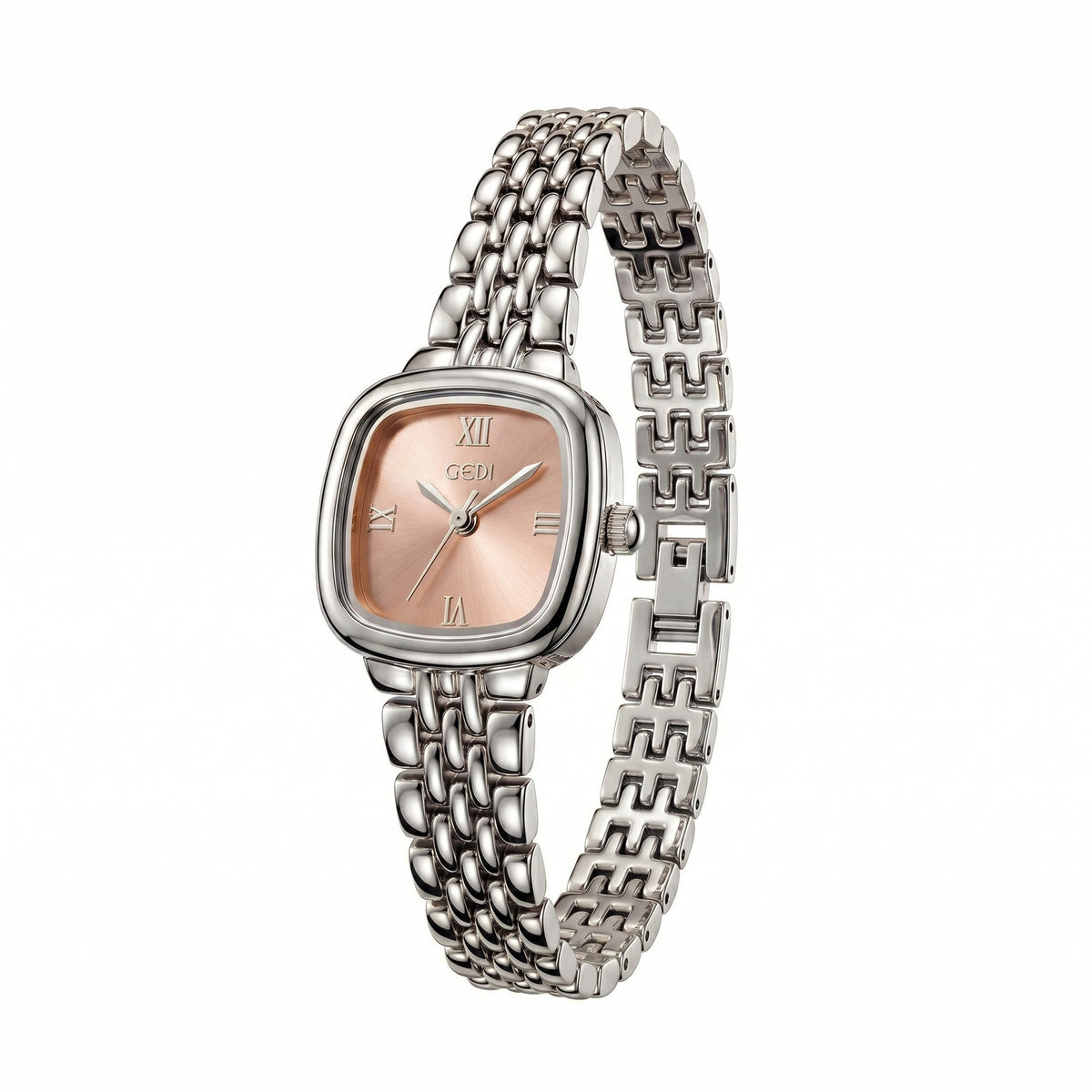Montre femme coussin à bracelet acier fin — coloris
